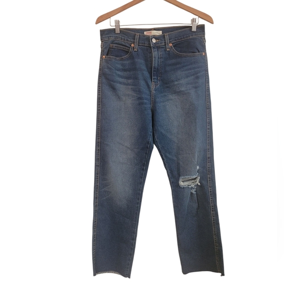 Signature by Levi Strauss Denim - Levi's Strauss Signature HR Distressed Straight Ankle Length Jeans 10 30/ 28